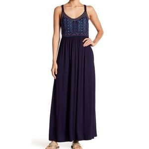 Spense Embroidered Bodice Blue Maxi Dress